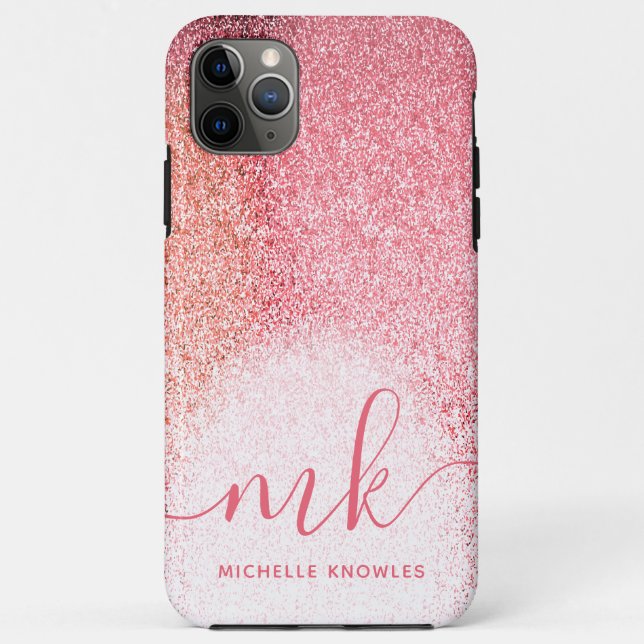 Glitzern Blush Pink Rose Mit Monogramm Script Case-Mate iPhone Hülle (Rückseite)