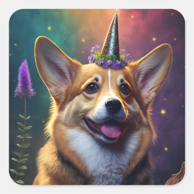 Glitzern - Corgi - Regenbogenaufkleber Quadratischer Aufkleber (Vorderseite)