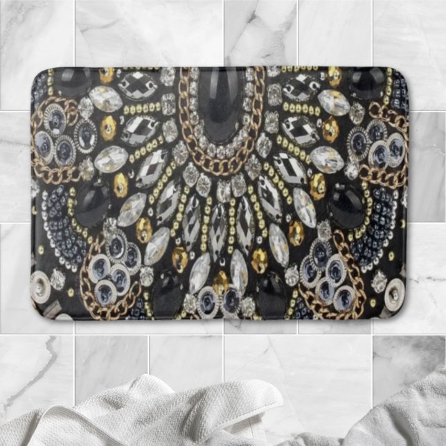 Glitzern Deko Kristall Badematte (art deco black and gold bohemian pattern bath mat)