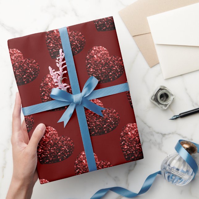 Glitzern des Herz-Glitzer-Musters dunkelrote Valen Geschenkpapier (Schenken)