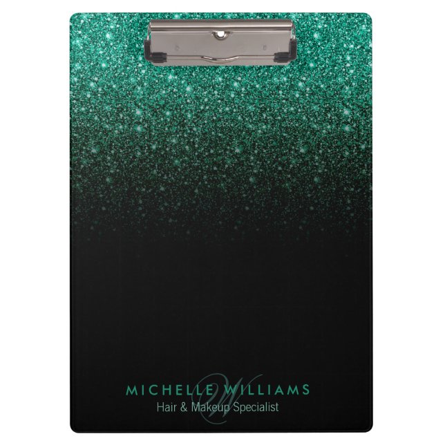 Glitzern für aquamarine schwarze Glitzer Monogram Klemmbrett (Vorderseite)