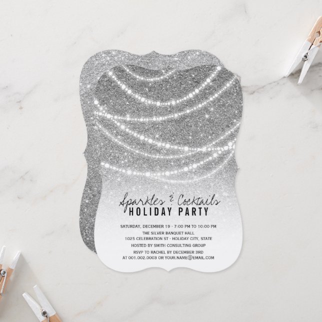 Glitzern für den Silber-Urlaub und Cocktail-Party Einladung (Vorderseite/Rückseite Beispiel)