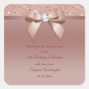 Glitzern & Glamour, Rose Gold Geburtstagsparty Quadratischer Aufkleber