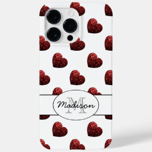Glitzern Glitzer Herzmuster Monogramm weiß Case-Mate iPhone 14 Pro Max Hülle