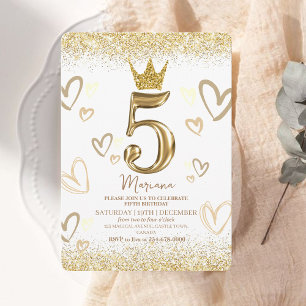 Glitzern Gold Princess Crown 5. Geburtstag Einladung