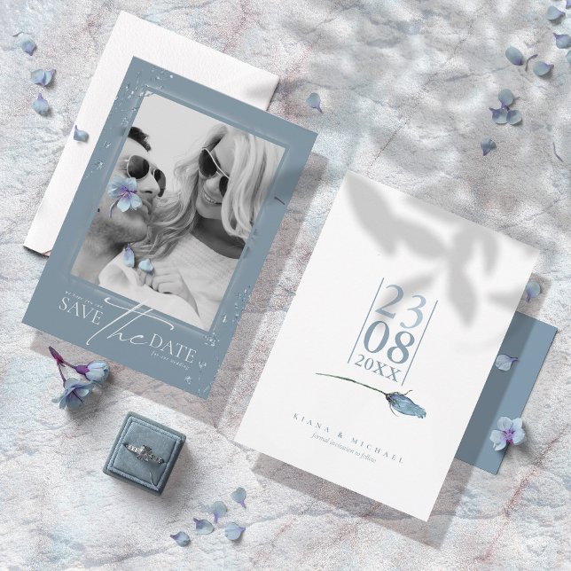 Glitzern Hochzeit Dusty Blue V2 ID889 Save The Date (Von Creator hochgeladen)