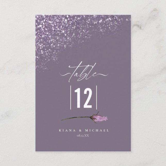 Glitzern Hochzeit Tischnummer Mauve2 ID889 (Vorderseite)