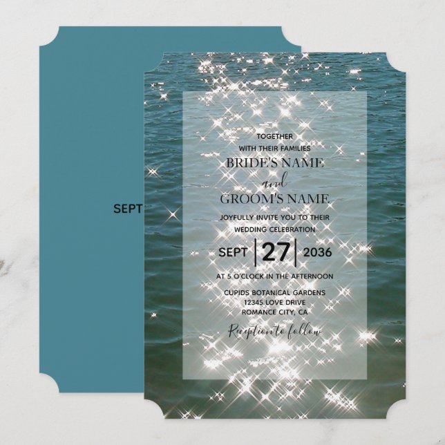 Glitzern Hochzeiten am Strand Einladung (Vorne/Hinten)