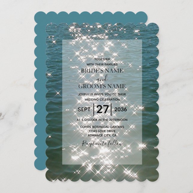 Glitzern Hochzeiten am Strand Einladung (Vorne/Hinten)