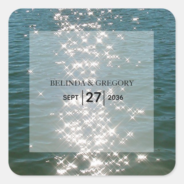 Glitzern Hochzeiten am Strand Quadratischer Aufkleber (Vorderseite)