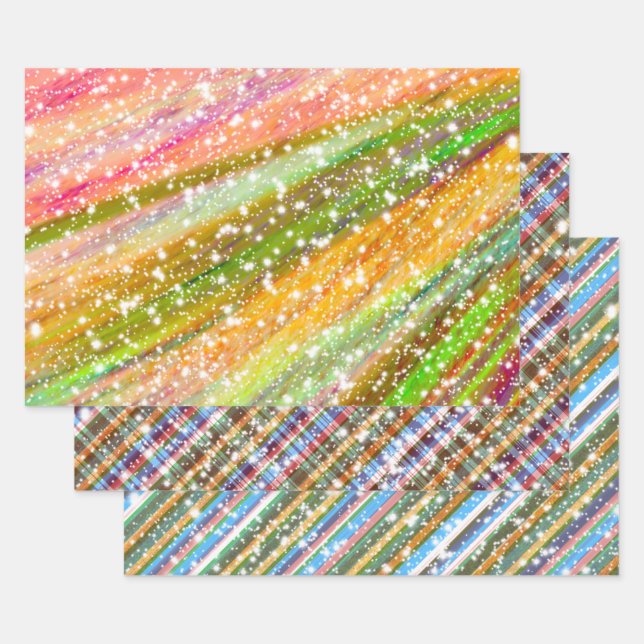 Glitzern in tropischen Regenbogen-Blätter, Retrofa Geschenkpapier Set (Set)