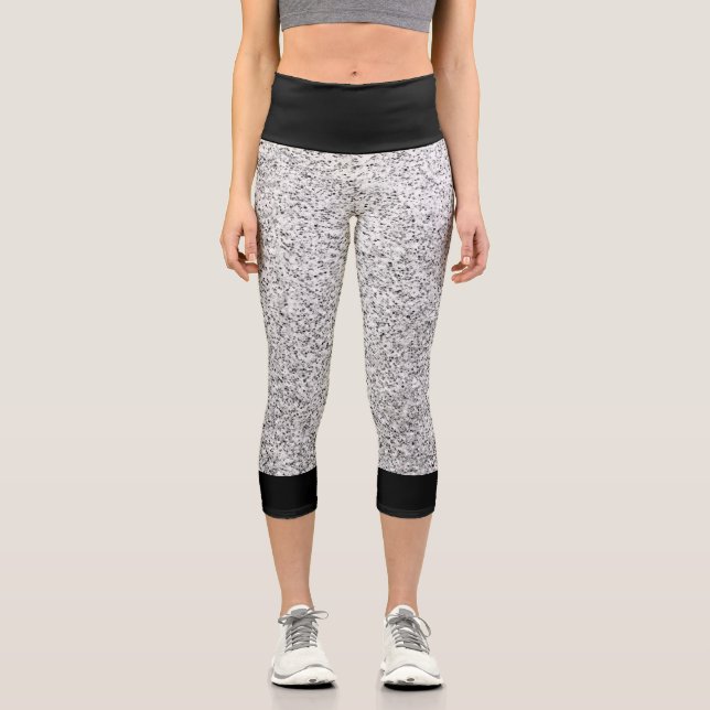 Glitzern mit schwarzem, grauem Glitzer Capri Leggings (Vorderseite)