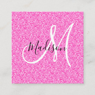 Glitzern Monogram für Girl & Glam Hot Pink Glitzer Quadratische Visitenkarte