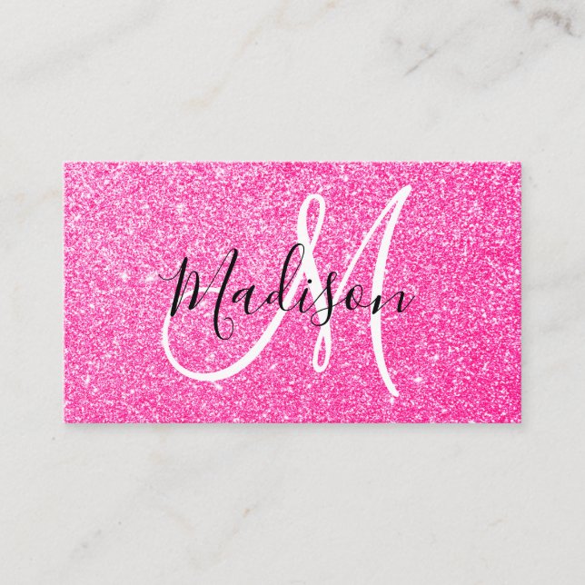 Glitzern Monogram für Girl & Glam Hot Pink Glitzer Visitenkarte (Vorderseite)