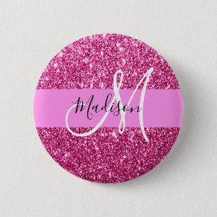 Glitzern Monogram für Girl und Glam Hot Pink Glitz Button