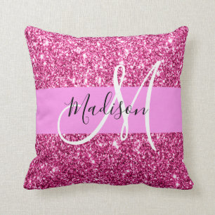 Glitzern Monogram für Girl und Glam Hot Pink Glitz Kissen