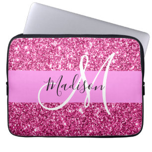 Glitzern Monogram für Girl und Glam Hot Pink Glitz Laptopschutzhülle