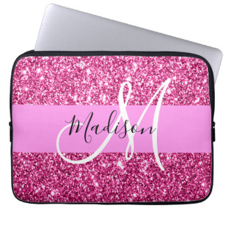Glitzern Monogram für Girl und Glam Hot Pink Glitz Laptopschutzhülle