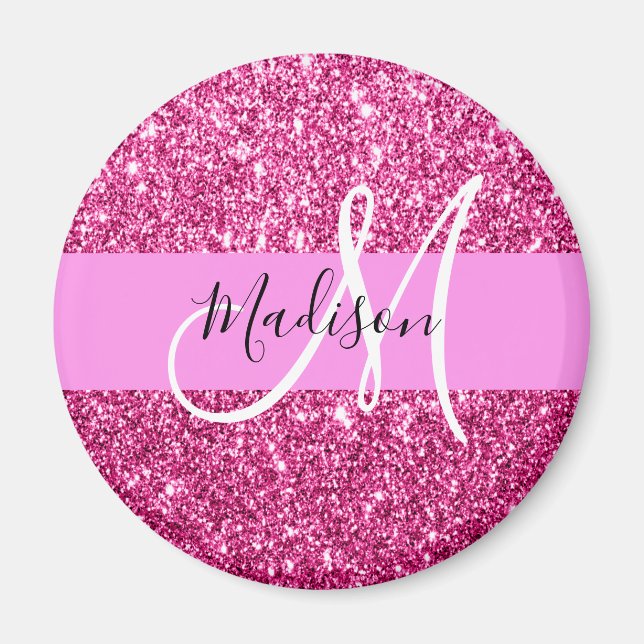 Glitzern Monogram für Girl und Glam Hot Pink Glitz Magnet (Vorne)