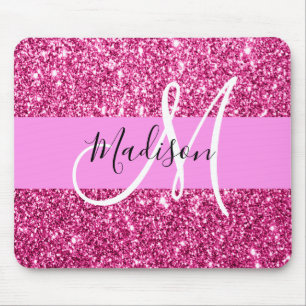 Glitzern Monogram für Girl und Glam Hot Pink Glitz Mousepad