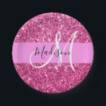 Glitzern Monogram für Girl und Glam Hot Pink Glitz Pappteller<br><div class="desc">Glitzer mit weißem,  glänzend rosafarbenem ,  Glitzern mit weißem Monogramm-Namen und erster Papierplatte. Individuelle Name und Monogramm sind in einem handgeschriebenen,  eleganten Skript mit rosa Hintergrund geschrieben. Sie können die Textfarbe,  den Schriftart und die Schriftgröße mit der Option Anpassen ändern.</div>