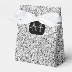Glitzern Monogram für silbergraue helle Glitzer Geschenkschachtel