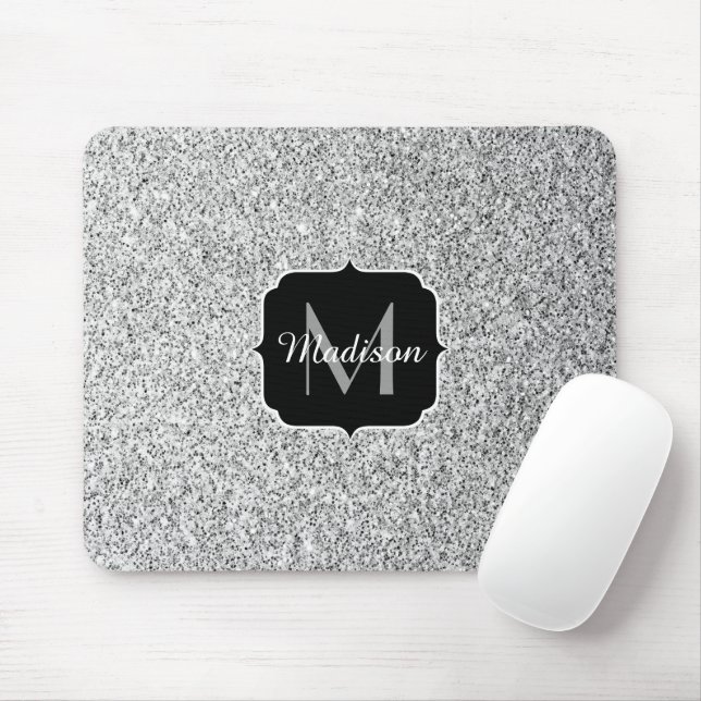 Glitzern Monogram für silbergraue helle Glitzer Mousepad (Mit Mouse)