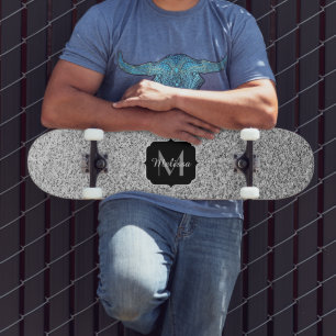 Glitzern Monogram für silbergraue helle Glitzer Skateboard
