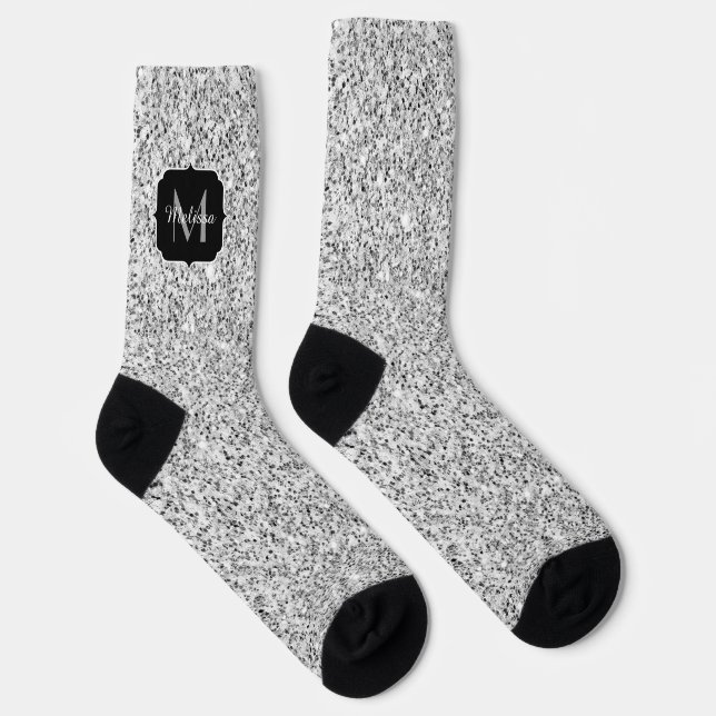Glitzern Monogram für silbergraue helle Glitzer Socken (Rechts)