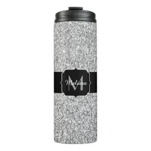 Glitzern Monogram für silbergraue helle Glitzer Thermosbecher