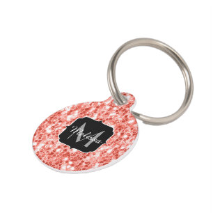 Glitzern Monogramm für lebende Korallen, dunkle Gl Haustiermarke