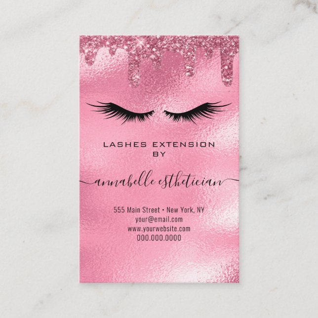 Glitzern Pink Eyelash Extension Client Record Visitenkarte (Vorderseite)