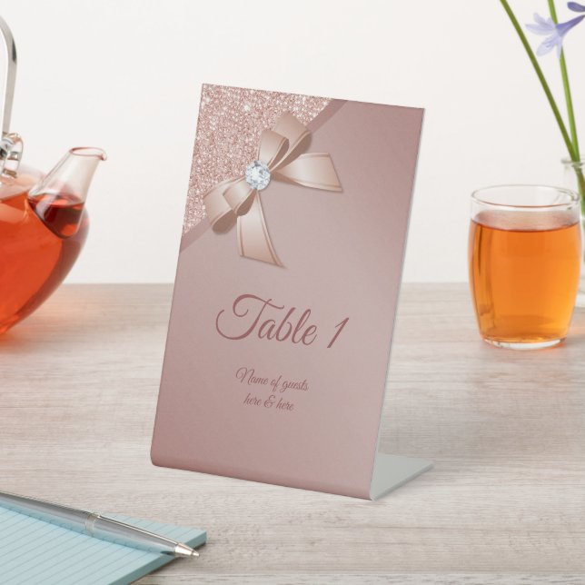 Glitzern & Rose Gold Glamour Tischnummer Sockelschild (In SItu)