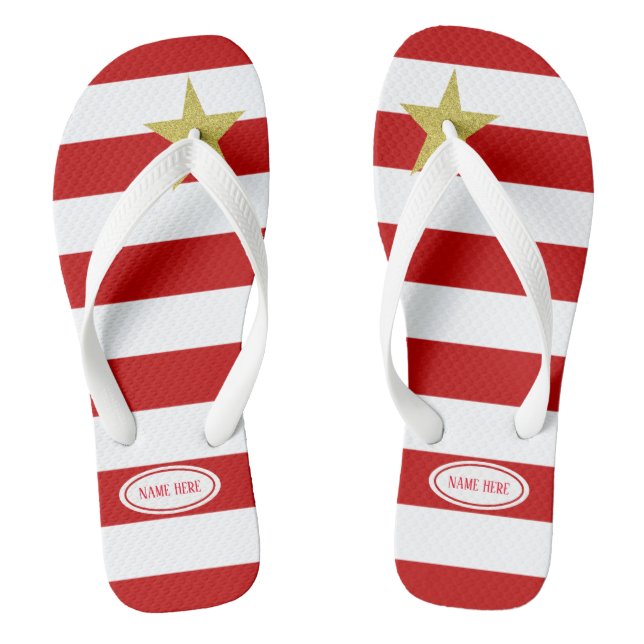 Glitzern Star Custom Red Strips Flip Flops (Fußbett)