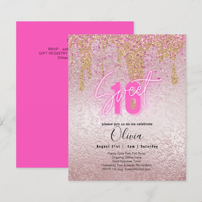 Glitzern Sweet16 Hübsch Girly Pink 16. Geburtstag (Vorne/Hinten)