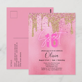 Glitzern Sweet16 Hübsch Girly Pink 16. Geburtstag Postkarte