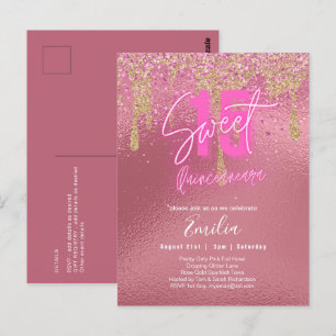 Glitzern Sweet16 Hübsch Girly Pink 16. Geburtstag Postkarte