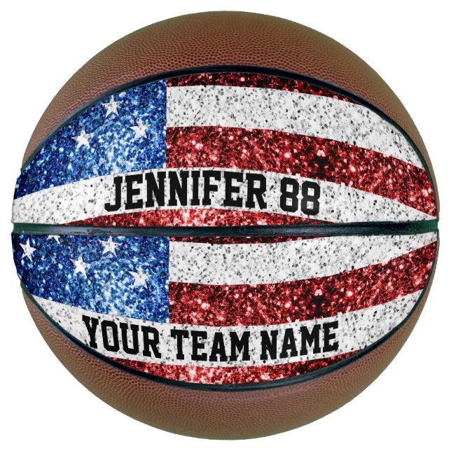 GLITZERN unter US-Flagge Individuelle Name und Ihr Basketball (Vorderseite)