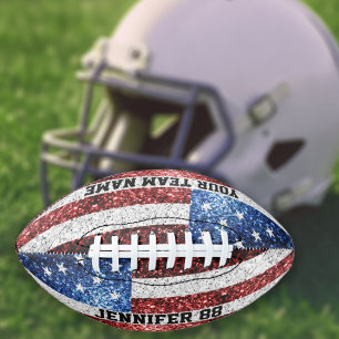GLITZERN unter US-Flagge Individuelle Name und Ihr Football