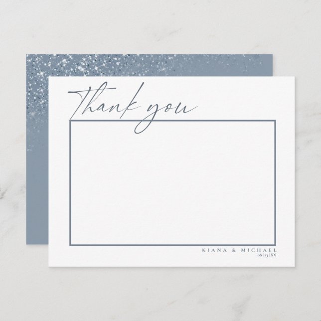 Glitzern Wedding Vielen Dank Dusty Blue ID889 Dankeskarte (Vorne/Hinten)
