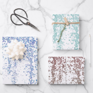 Glitzern-Wrapping Paper (Blaues Grün und Rot) Geschenkpapier Set