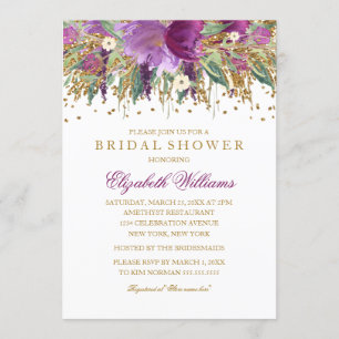Glitzernde Amethyst-Blumen-Hochzeitsdusche Einladung