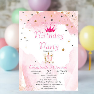 Glitzernde Chic Tiara, Kerzen, Sterne Geburtstagsf Einladung