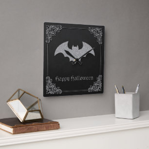 Glitzernde Fledermaus Halloween Quadratische Wanduhr