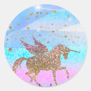Glitzernde Fliegende Einhorn Magische Geburtstagsf Runder Aufkleber