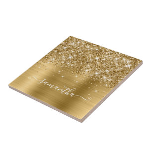 Glitzernde Gold Weibliche Kalligrafie-Signatur Fliese
