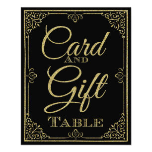 glitzernde goldene und schwarze Karte und Geschenk Fotodruck