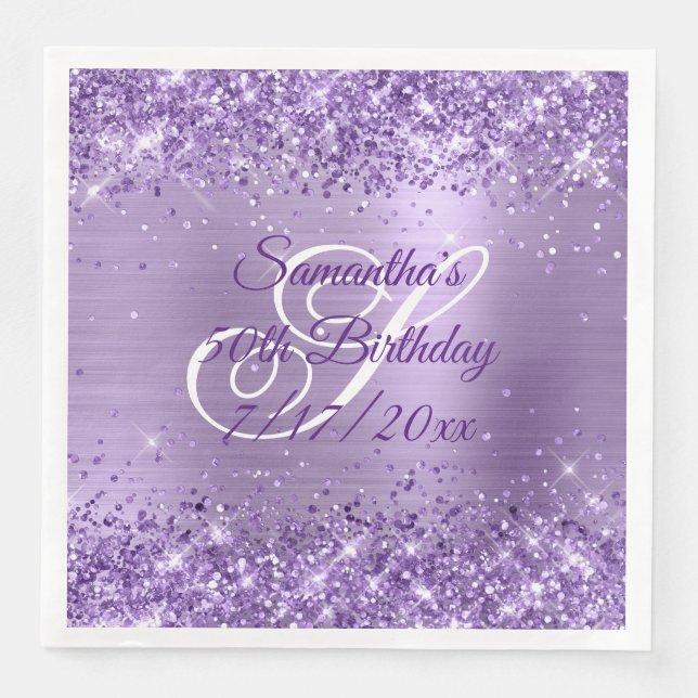 Glitzernde Helllila 50. Geburtstag Serviette (Vorderseite)