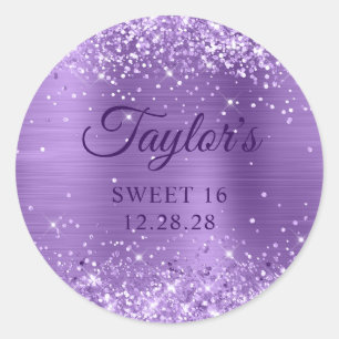 Glitzernde Helllila Sweet 16 Runder Aufkleber