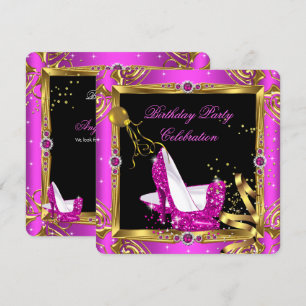Glitzernde Hot Pink High Heels Schuhe Gold Schwarz Einladung